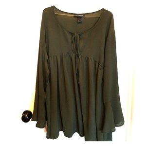 Olive Green peplum top with bell sleeves
